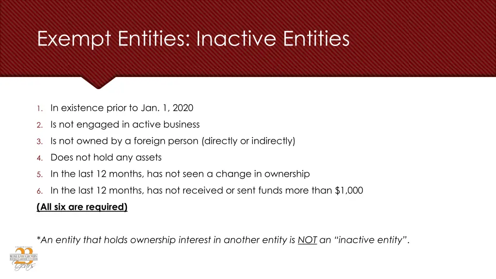 exempt entities inactive entities