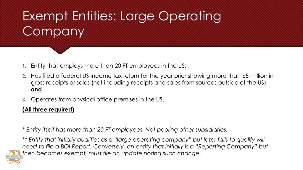 exempt entities large operating company