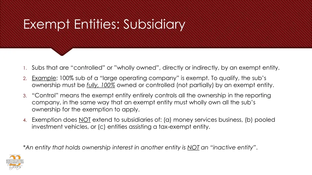 exempt entities subsidiary