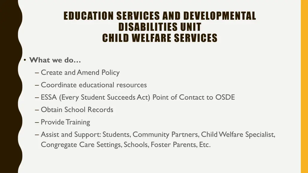 education services and developmental disabilities