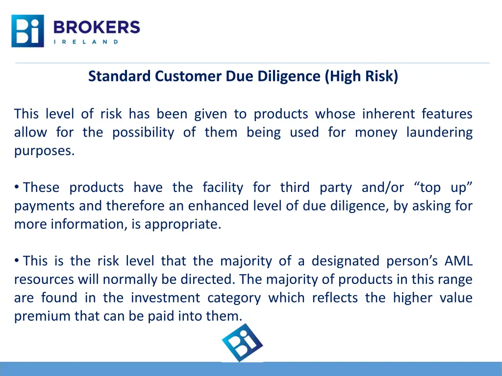 standard customer due diligence high risk