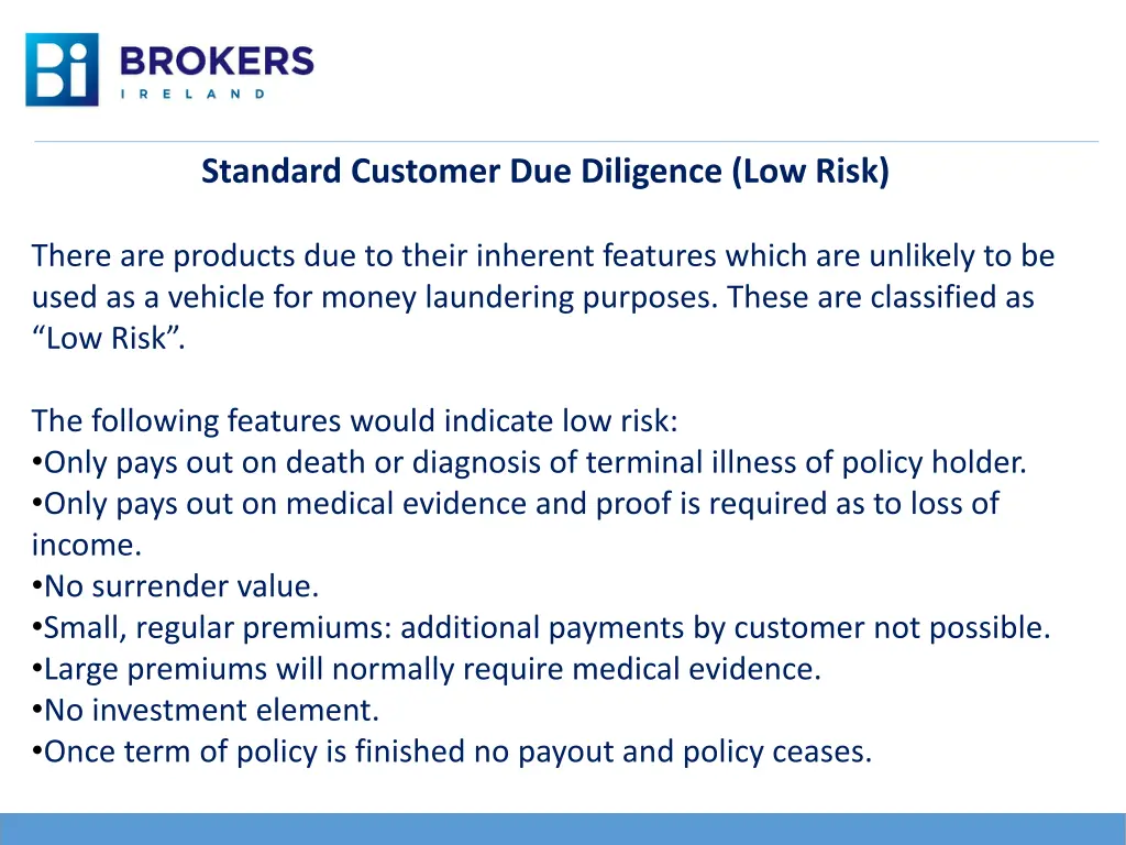 standard customer due diligence low risk