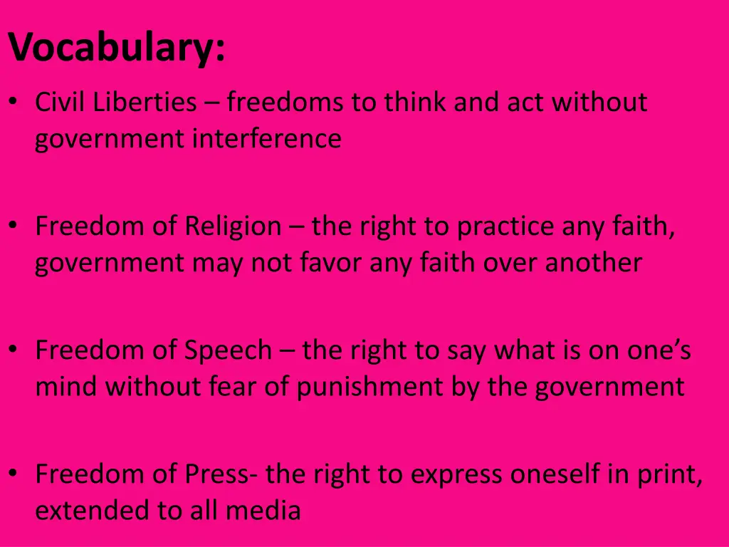 vocabulary civil liberties freedoms to think