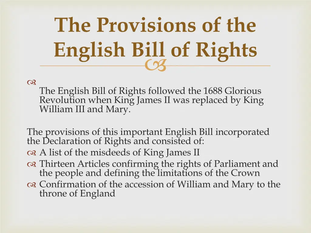 the provisions of the english bill of rights