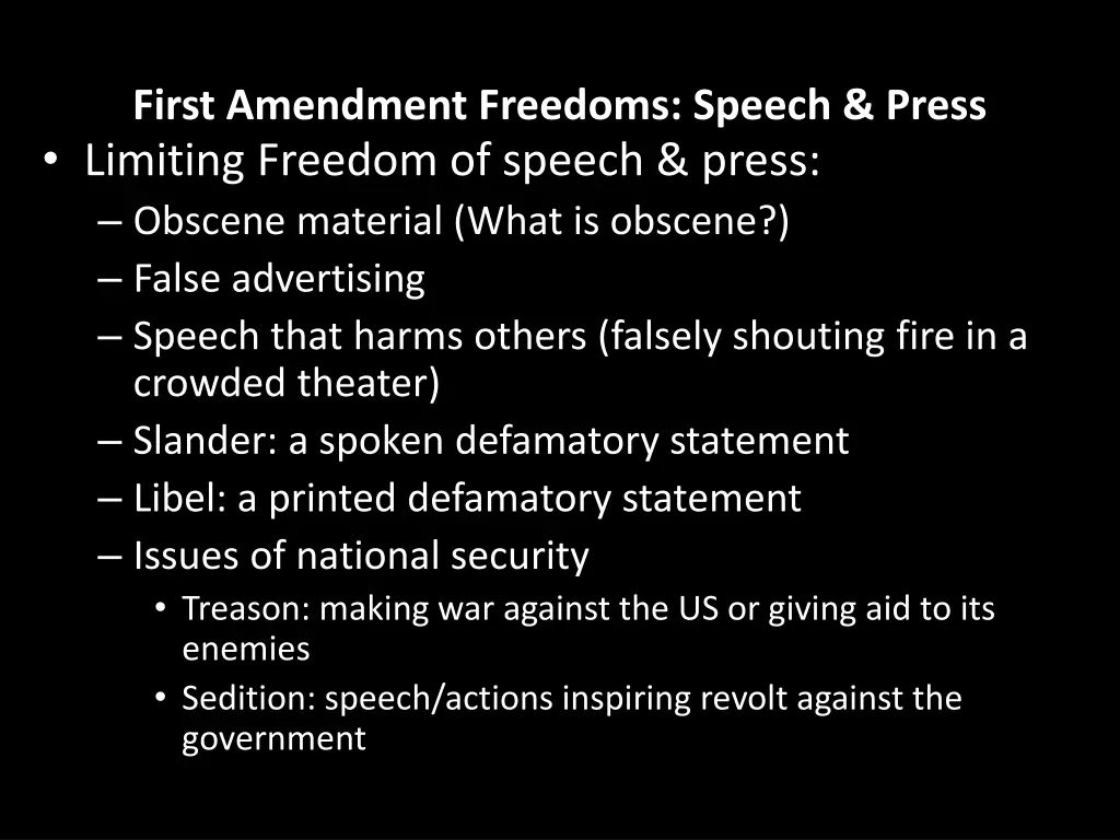 first amendment freedoms speech press limiting