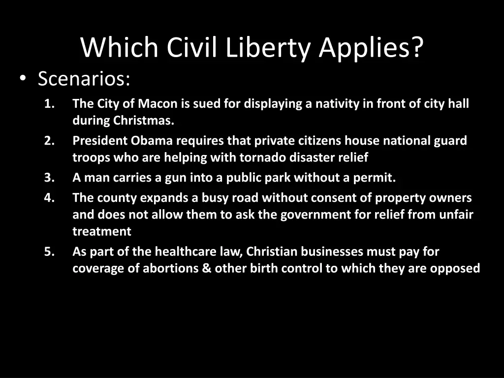 which civil liberty applies scenarios 1 the city