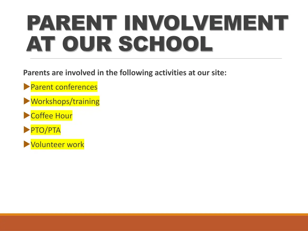 parent involvement at our school