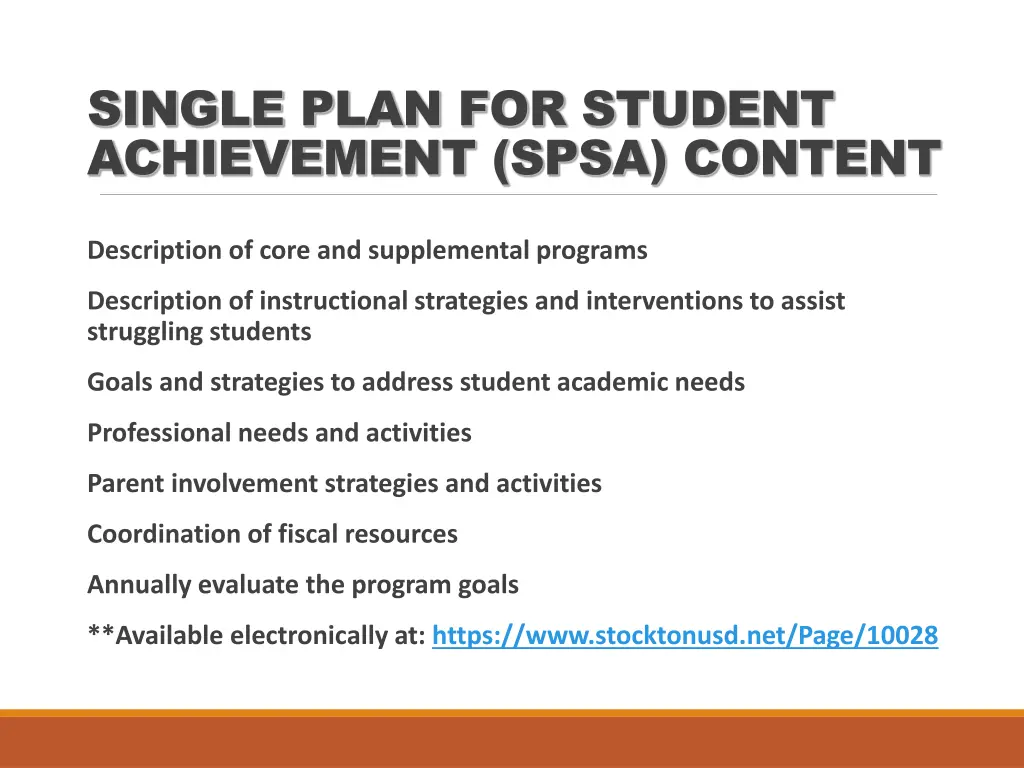 single plan for student achievement spsa content