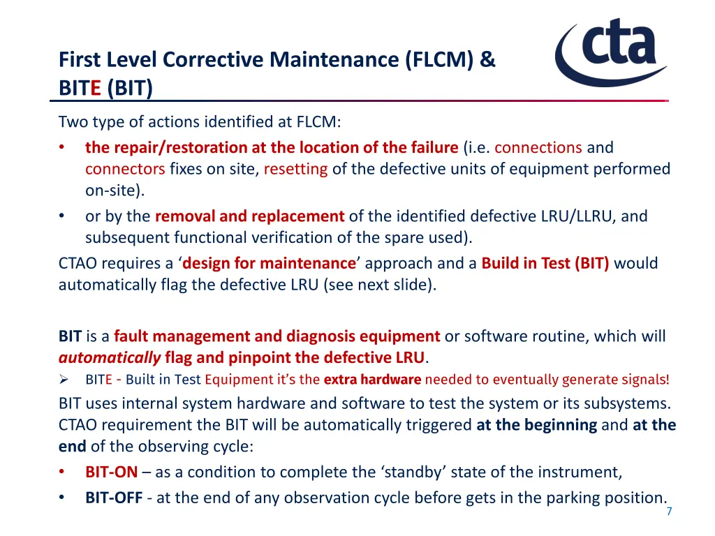 first level corrective maintenance flcm bite bit