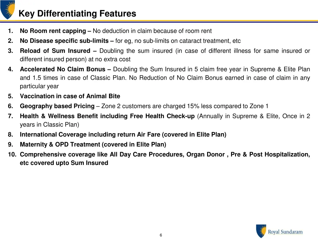 key differentiating features