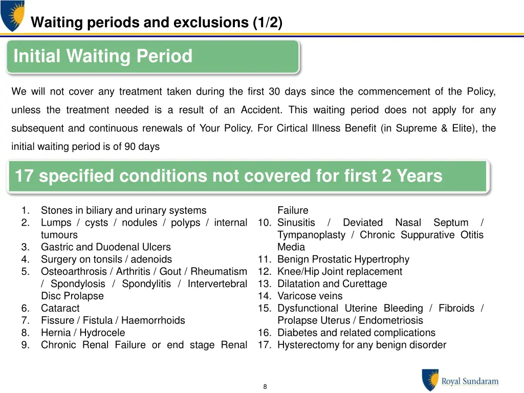 waiting periods and exclusions 1 2