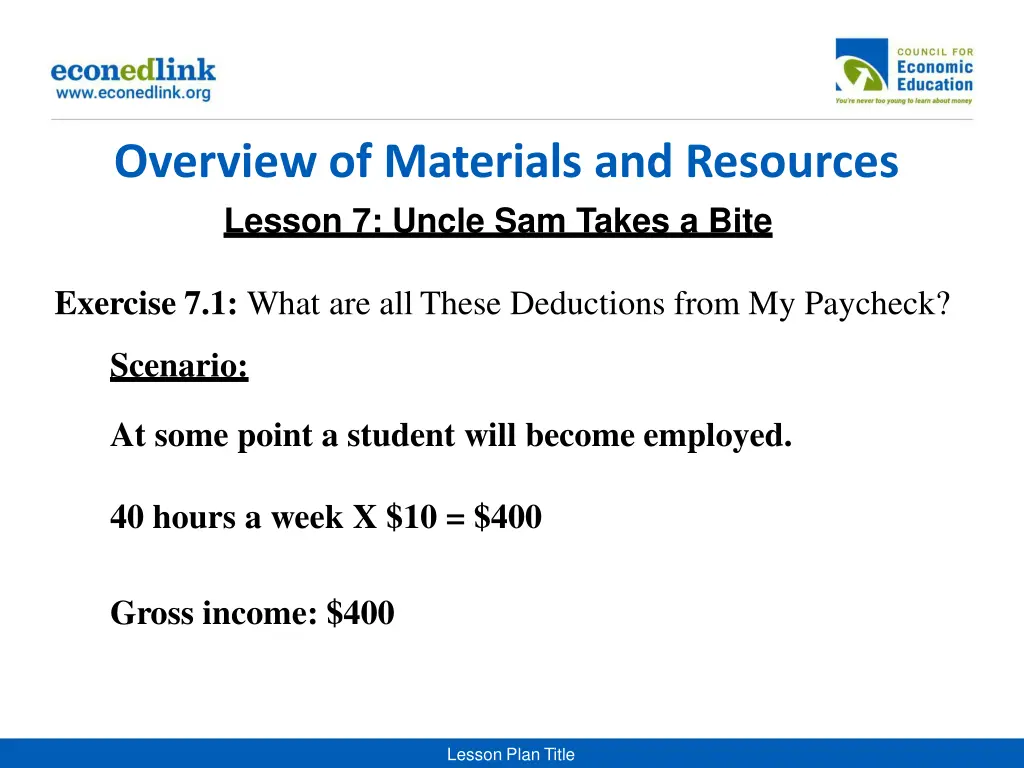 overview of materials and resources lesson 1