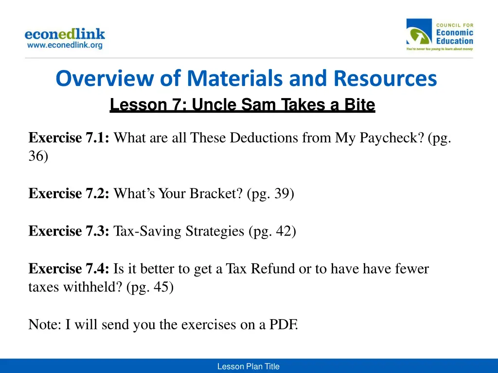 overview of materials and resources lesson