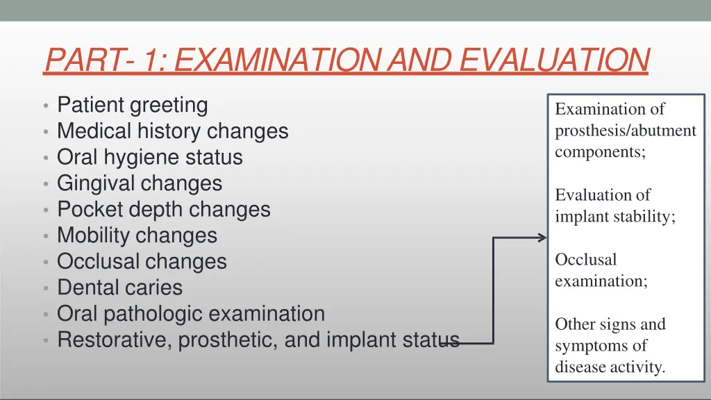 part 1 examination and evaluation