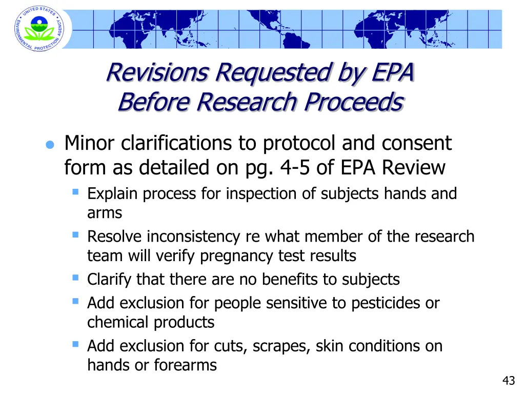 revisions requested by epa before research