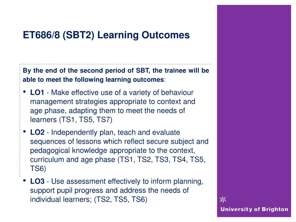 et686 8 sbt2 learning outcomes