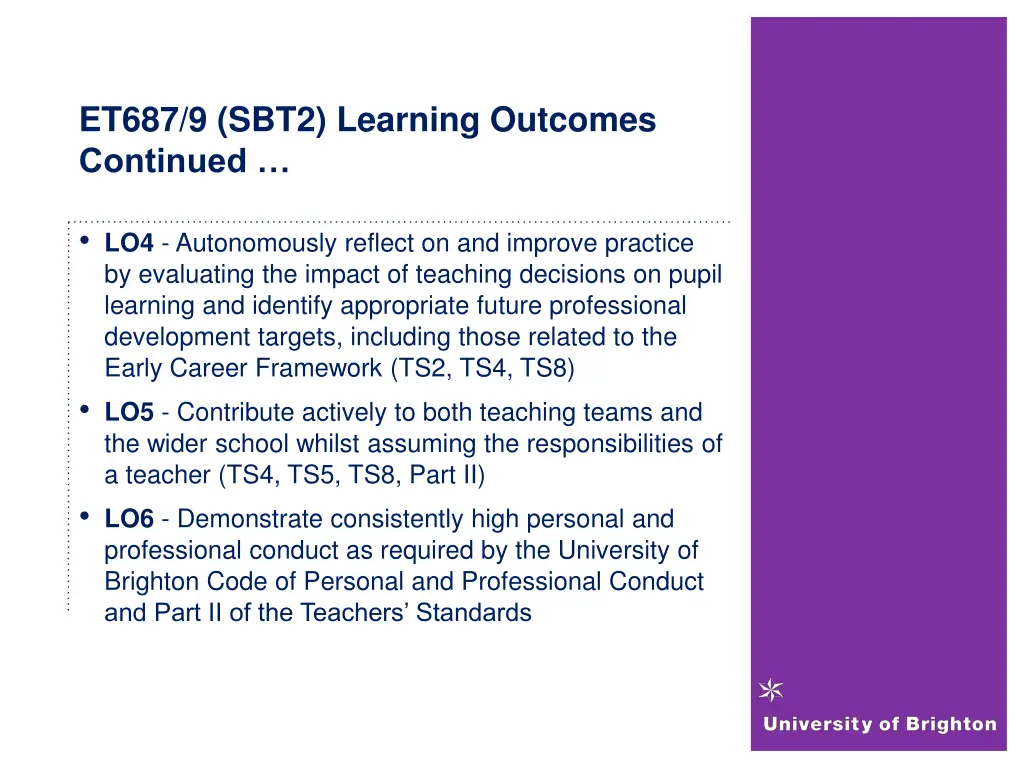 et687 9 sbt2 learning outcomes continued