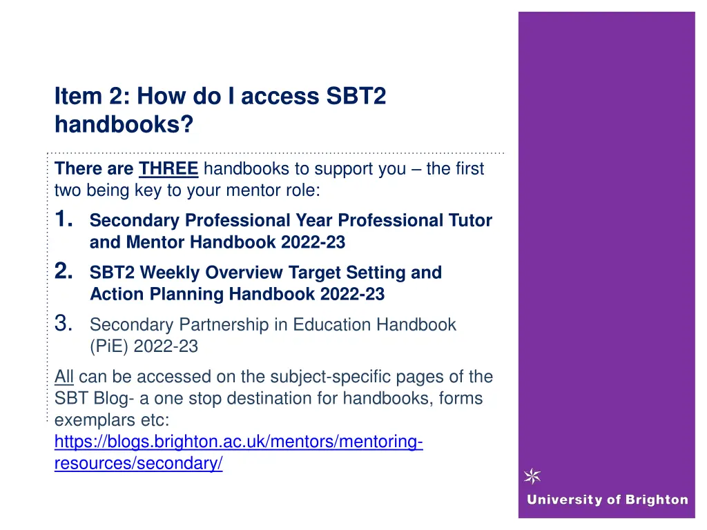 item 2 how do i access sbt2 handbooks