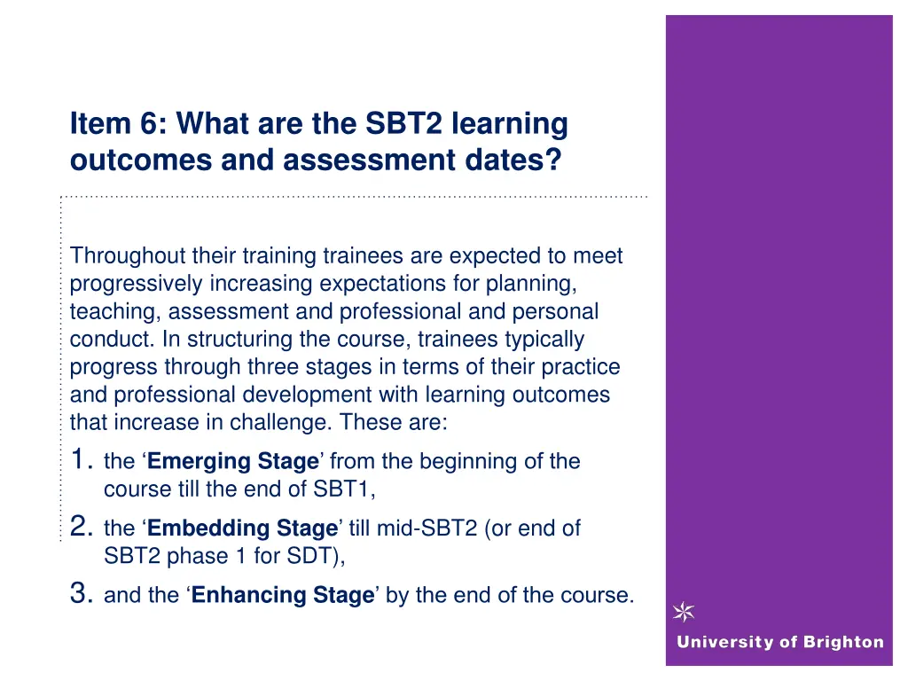 item 6 what are the sbt2 learning outcomes