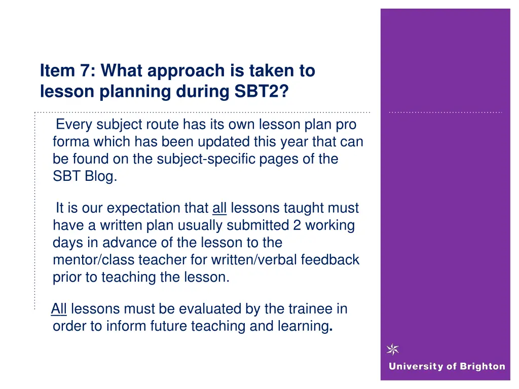 item 7 what approach is taken to lesson planning