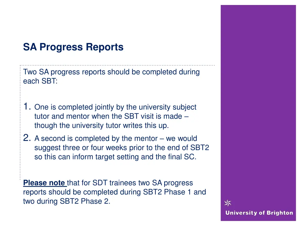 sa progress reports