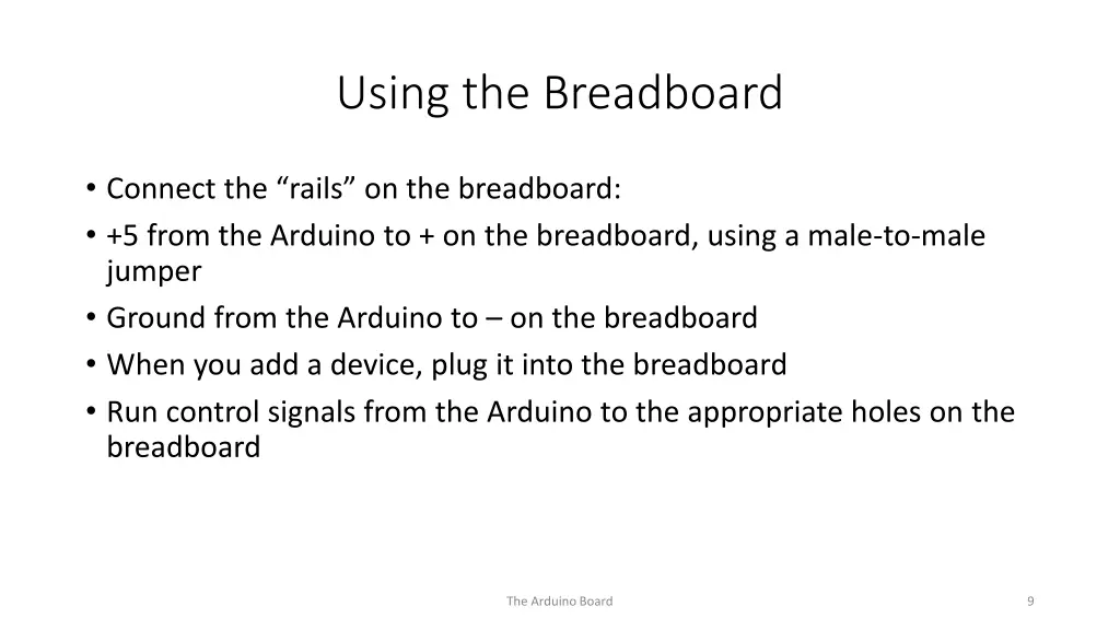 using the breadboard 1