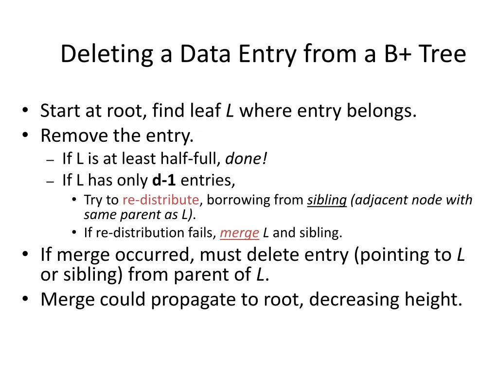 deleting a data entry from a b tree