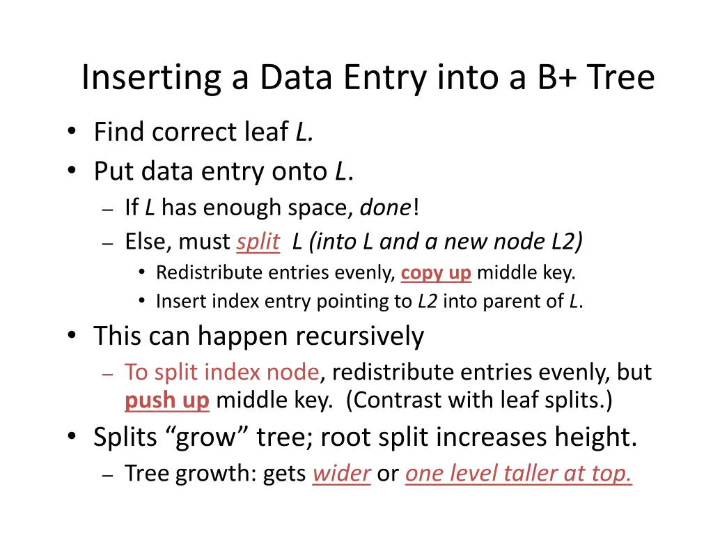 inserting a data entry into a b tree find correct