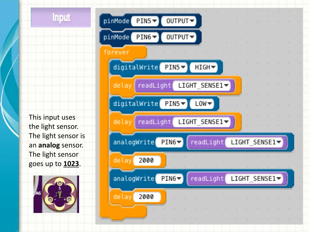 this input uses the light sensor the light sensor