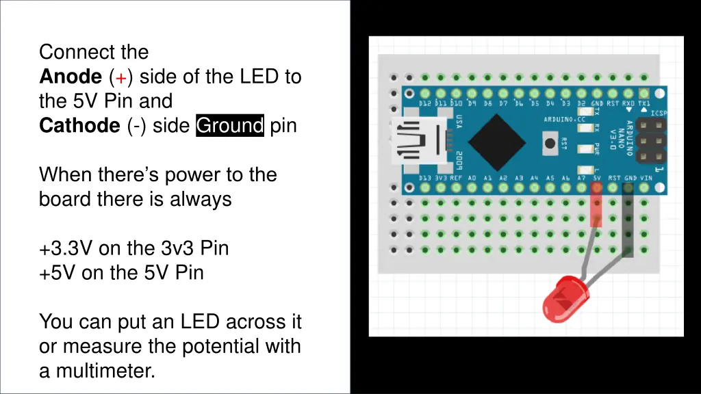 using a breadboard anode side