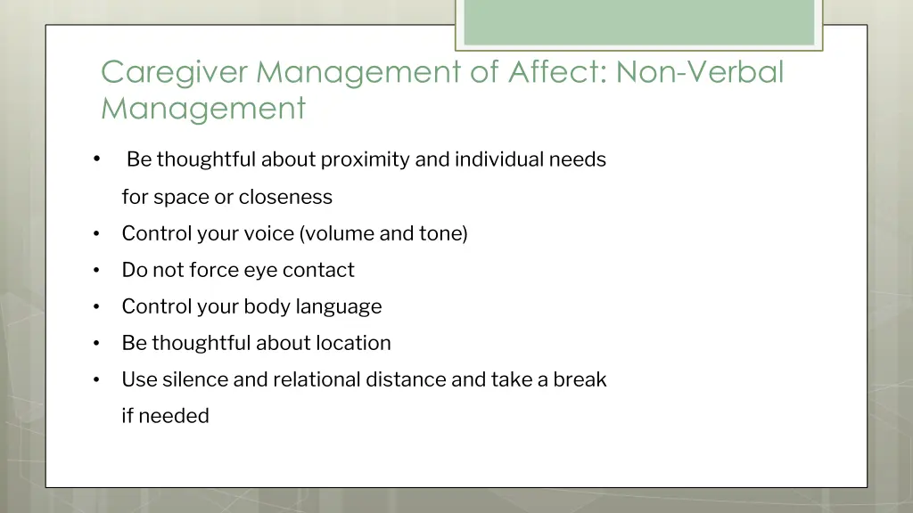 caregiver management of affect non verbal