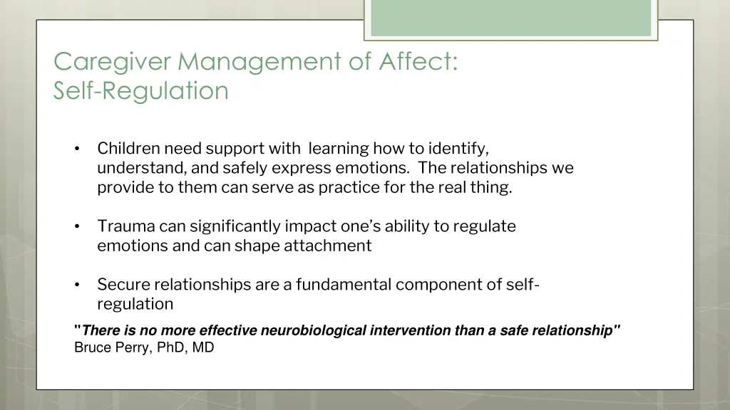 caregiver management of affect self regulation