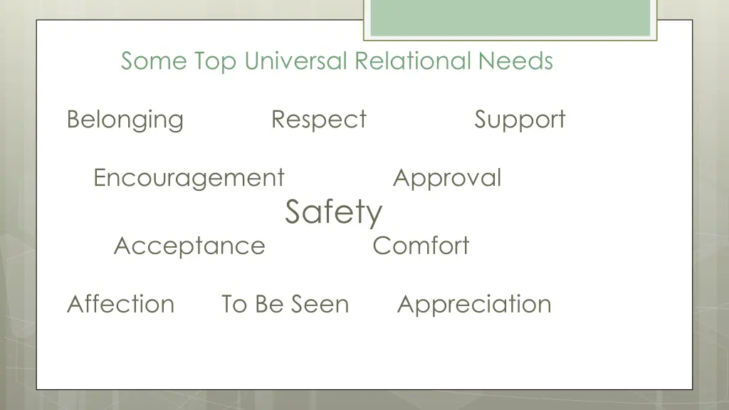 some top universal relational needs