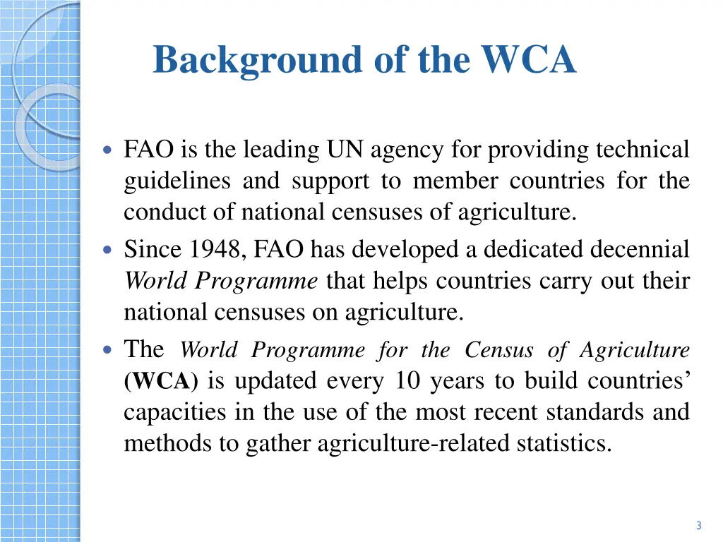 background of the wca