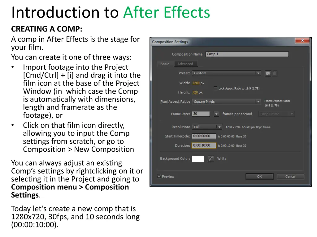 introduction to after effects creating a comp