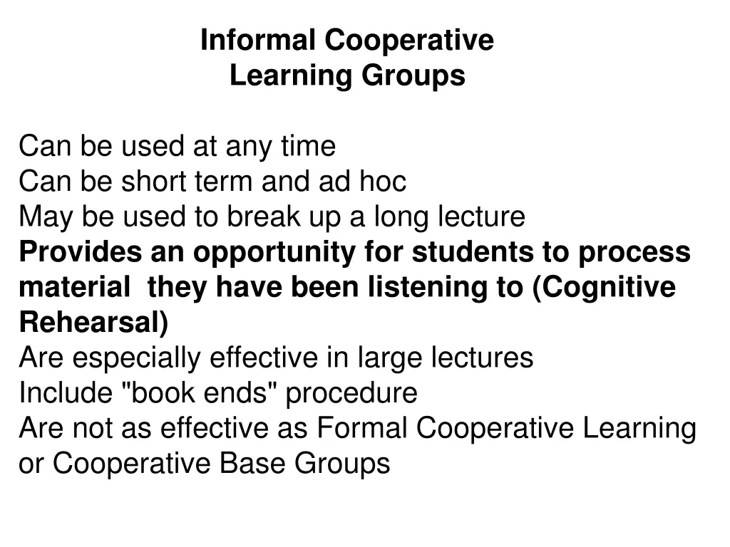 informal cooperative learning groups