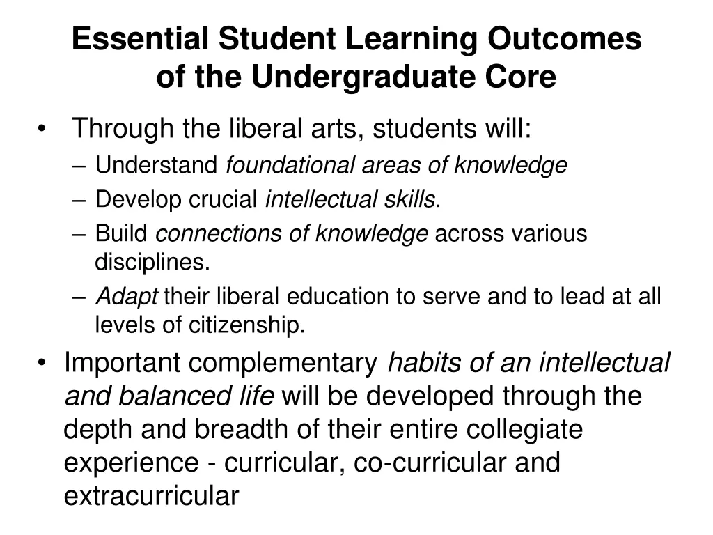 essential student learning outcomes