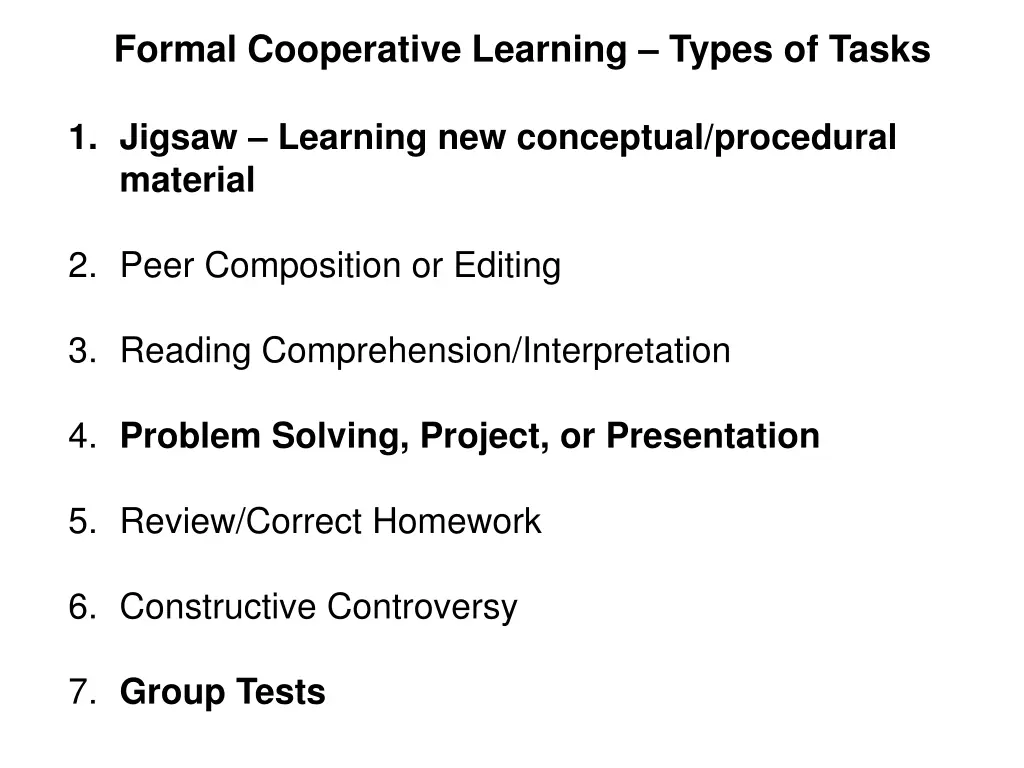 formal cooperative learning types of tasks