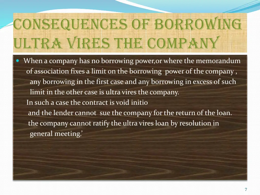 consequences of borrowing ultra vires the company