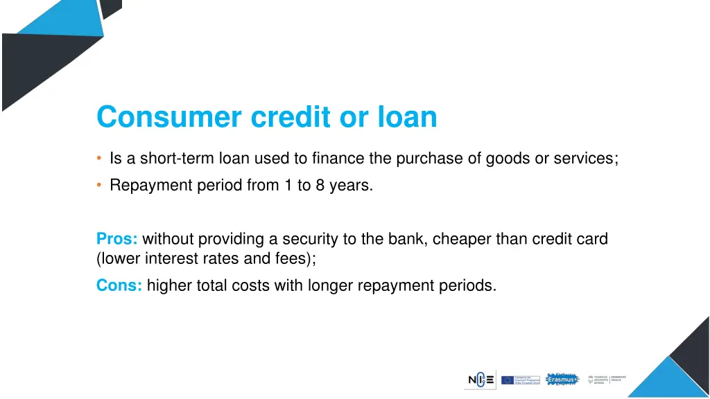 consumer credit or loan