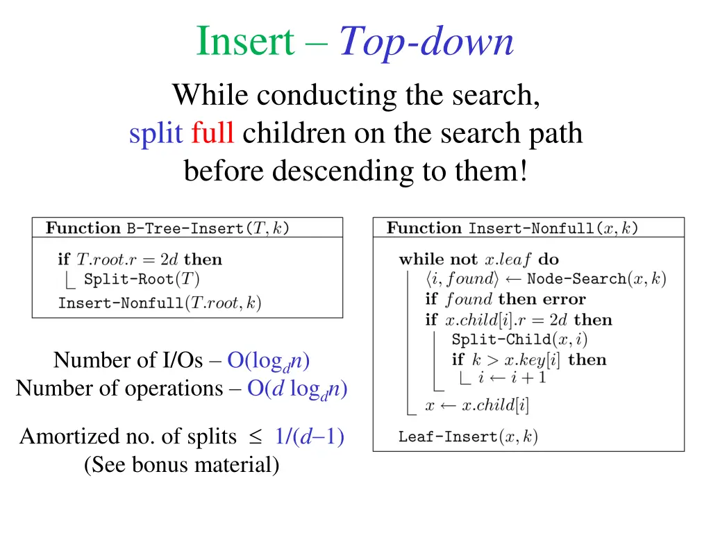 insert top down while conducting the search split