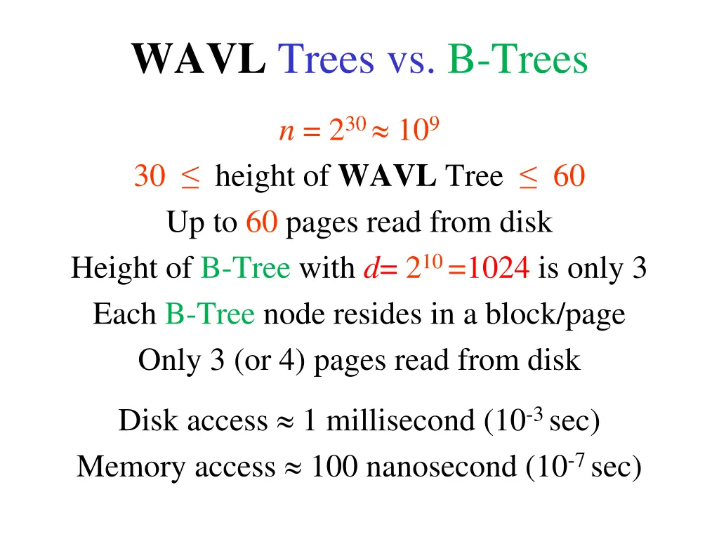 wavl trees vs b trees