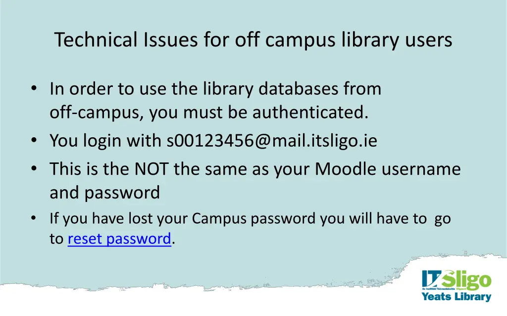 technical issues for off campus library users