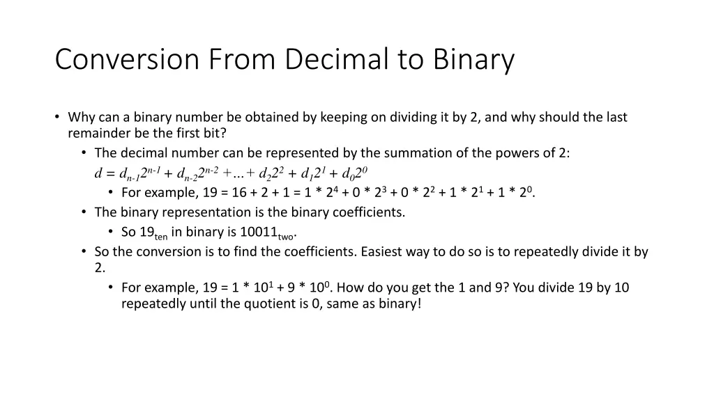 conversion from decimal to binary 1