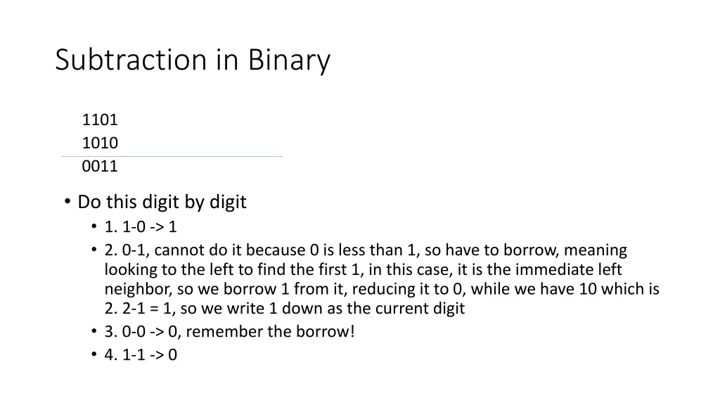 subtraction in binary 1