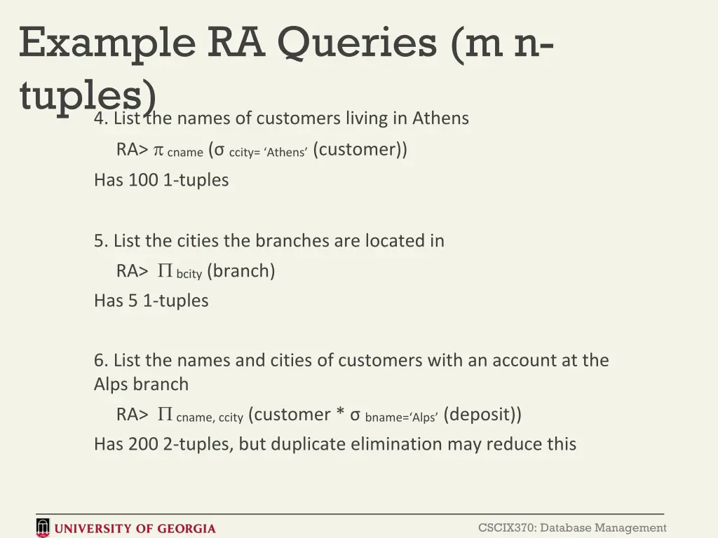 example ra queries m n tuples 4 list the names