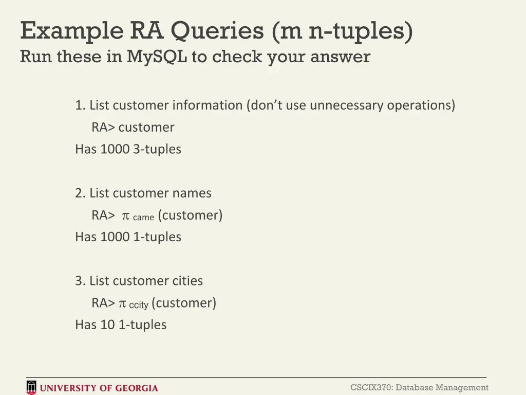 example ra queries m n tuples run these in mysql