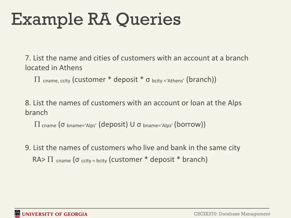 example ra queries