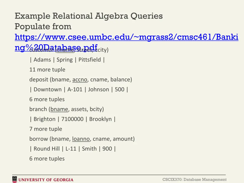 example relational algebra queries populate from