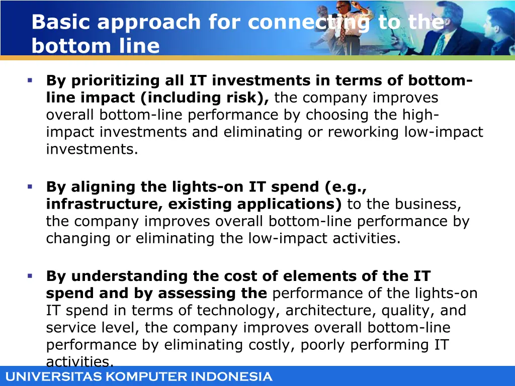 basic approach for connecting to the bottom line